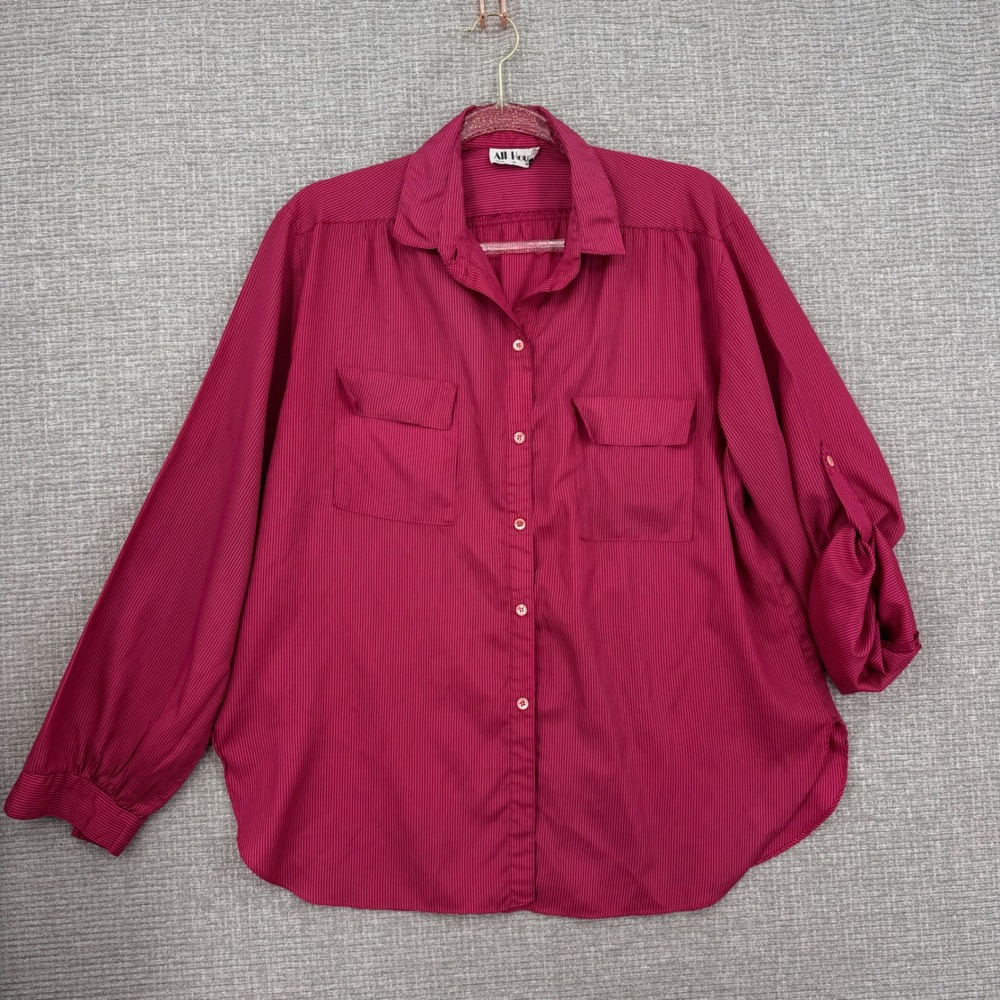 Vintage All Hours‎ Button Up Shirt Women XL Pink Striped Lightweight Y2K Retro